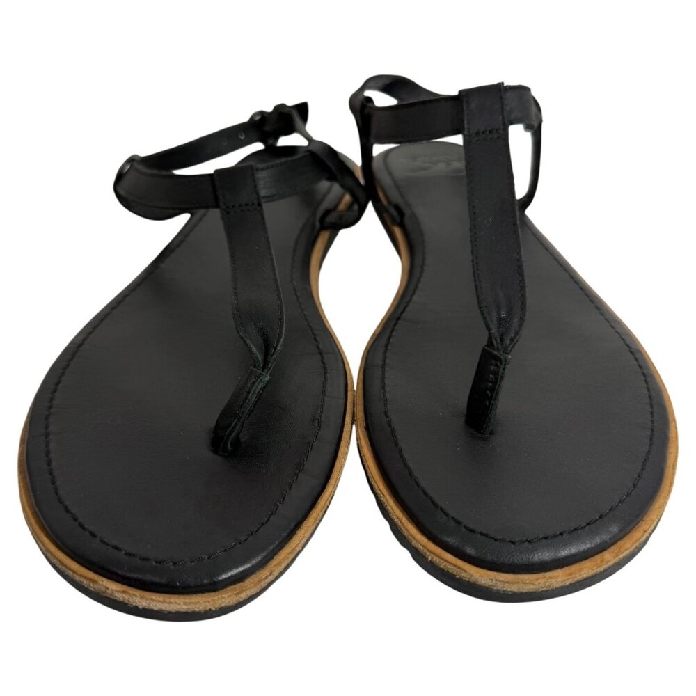 SOREL Bailee Black Leather T-Strap Sandals Womens 11 Adjustable Ankle Strap